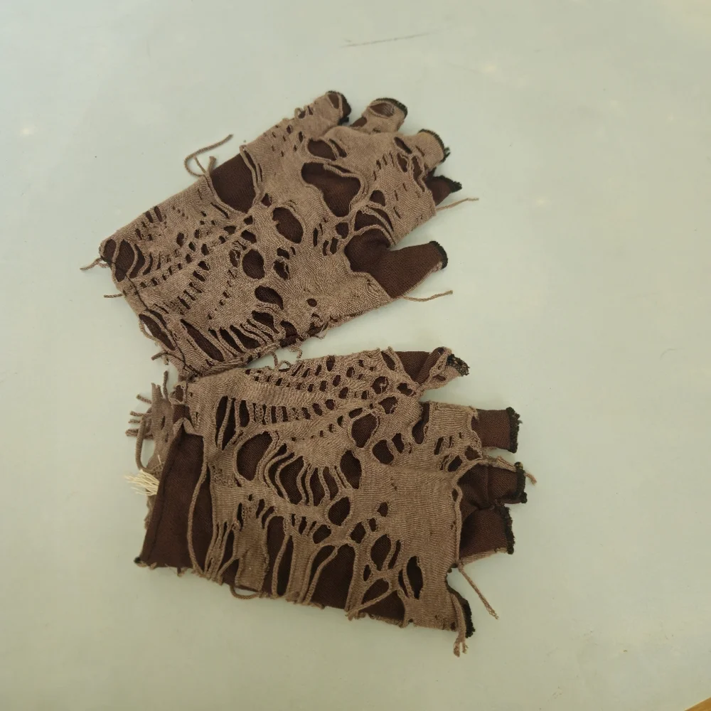 Brown Fingerless Gloves with Lace Detail Mummy Gloves Costume Gloves HIM